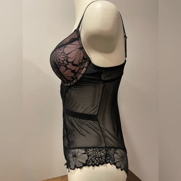 Daisy Fuentes XL lace cheeky bodysuit underwire push-up snap crotch sheer - Picture 4 of 8